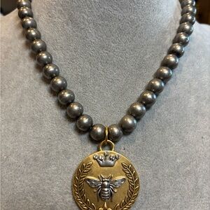 Handmade Elegant Silver and Gold Bee Pendant Necklace